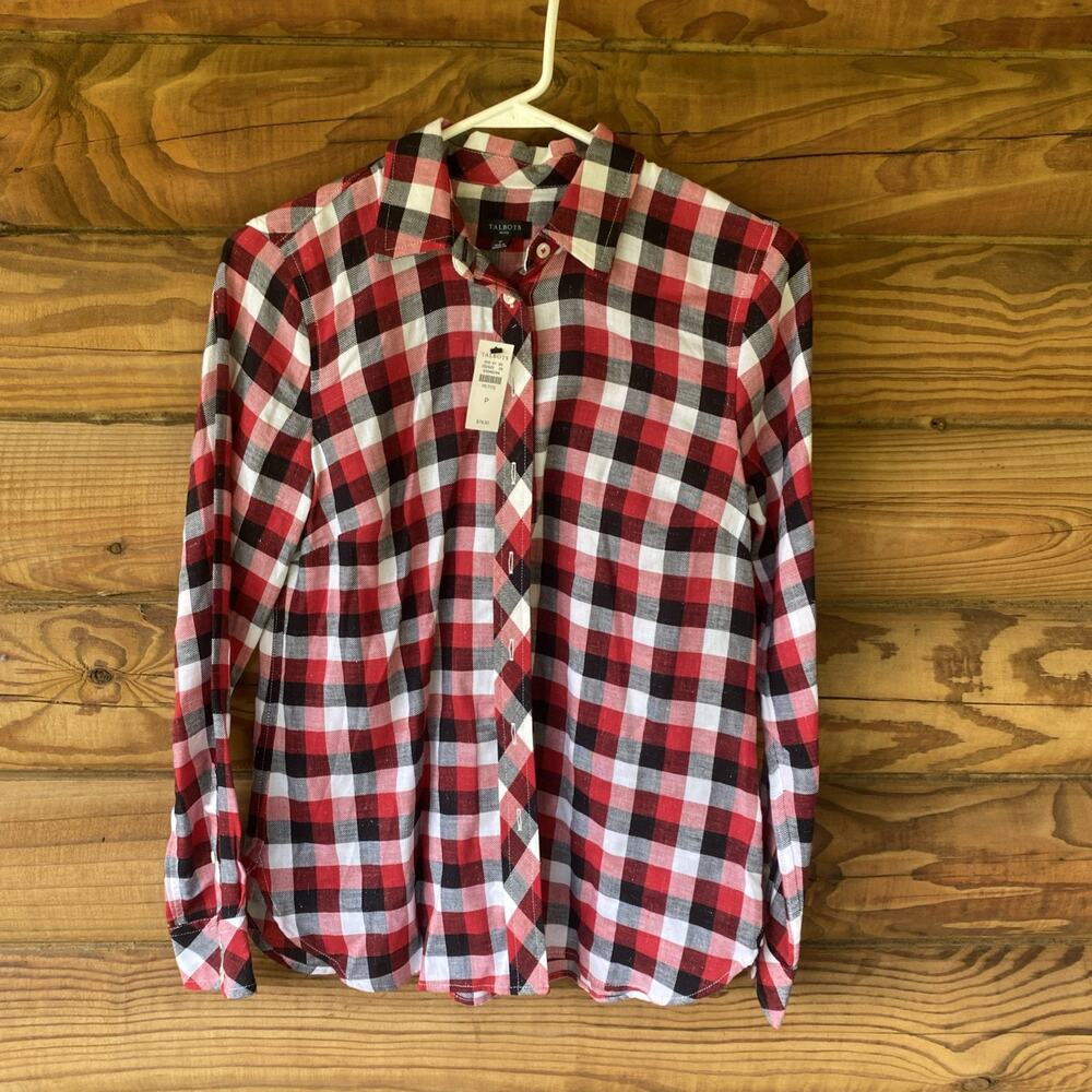 Talbots Classic Cotton Button Up Shimmer Plaid. Size XSP NWT